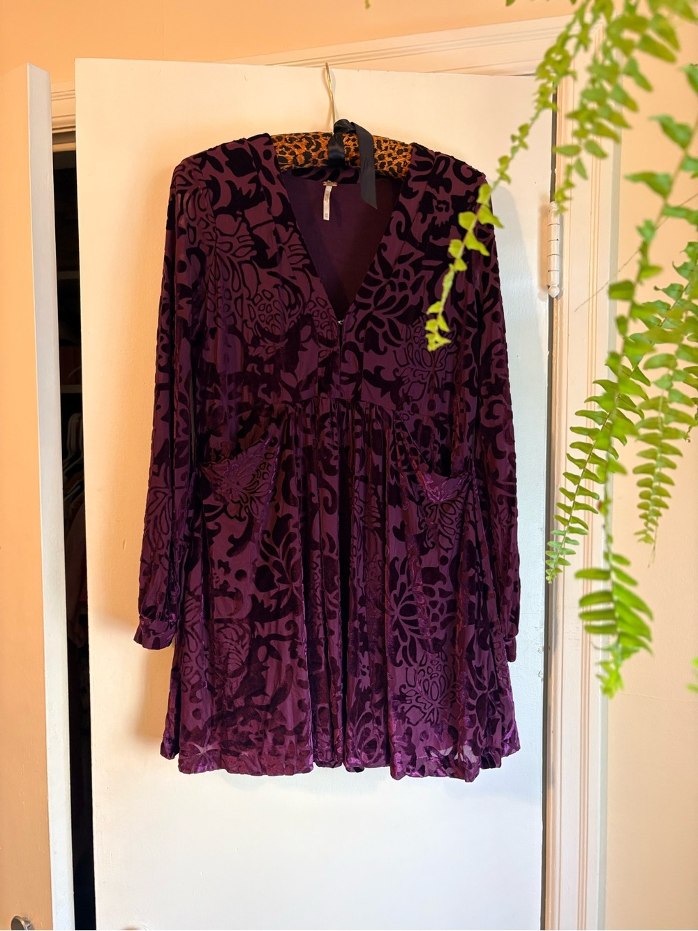 Free People Plum Floral Burnout Velvet Tunic Dress